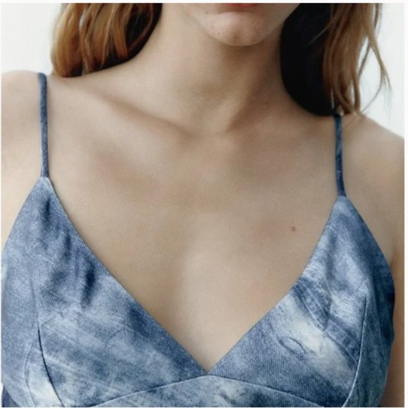 👗Zara Printed Silky Dress, Blue NWT - L - Picture 7 of 10